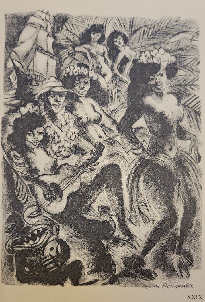 Art Deco Litho By FRANÇOIS SALVAT Or RENÉ POIRIER Circ 1943 Man's Island Dream