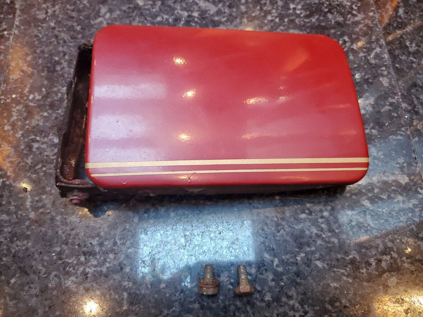 Mercedes 560SL Fuel Door Lid Cover 1075841439 OEM RED GAS Flap hardware r107