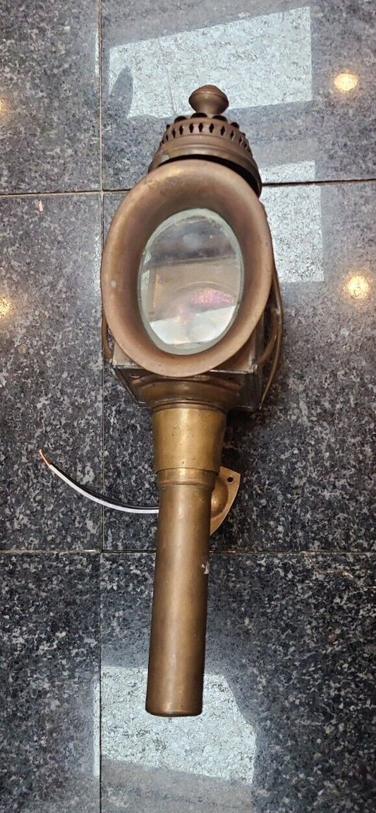 17" Brass Carriage Lamp light original glass French made led bulb antique