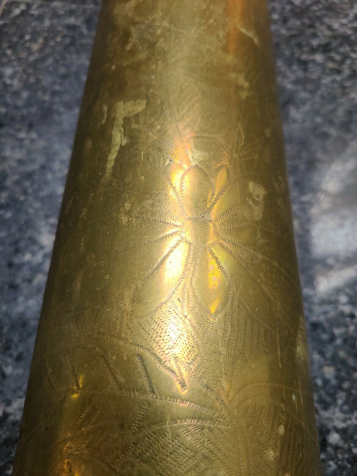 WWI French Trench Art Vase 1914-16  antique brass hammered flowers