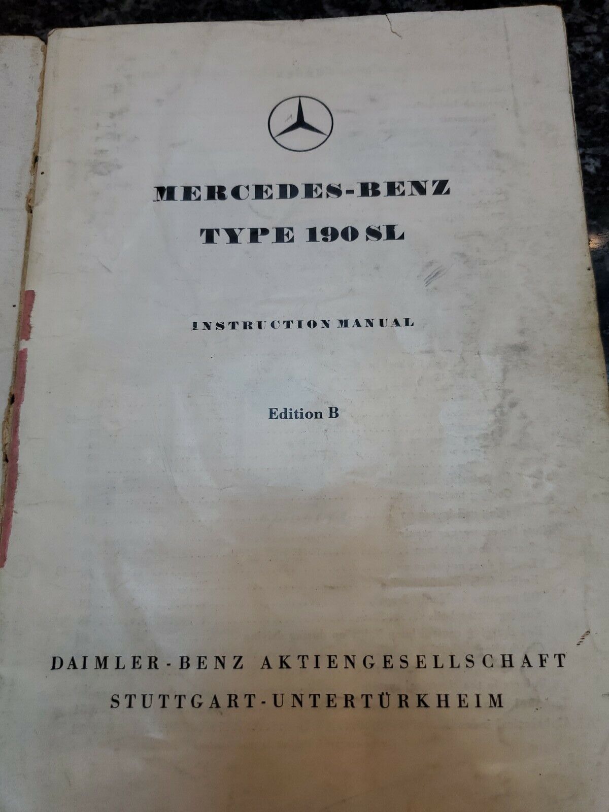 1955 Mercedes Benz 190SL Instruction Manual book Original Edition B w121 oem